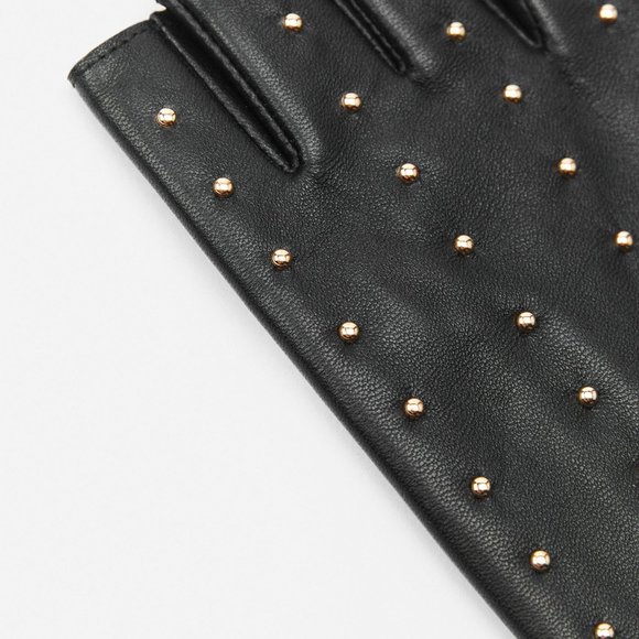 NWT ZARA STUDDED BLACK LEATHER FINGERLESS GLAM ROCK GLOVES - Picture 4 of 4